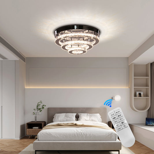 Lustra LED Cristal cu Telecomanda LLC151/500CH, 64W, 3 Elemente, lumina Rece/Calda/Neutra, Dimabila, Crom Lucios