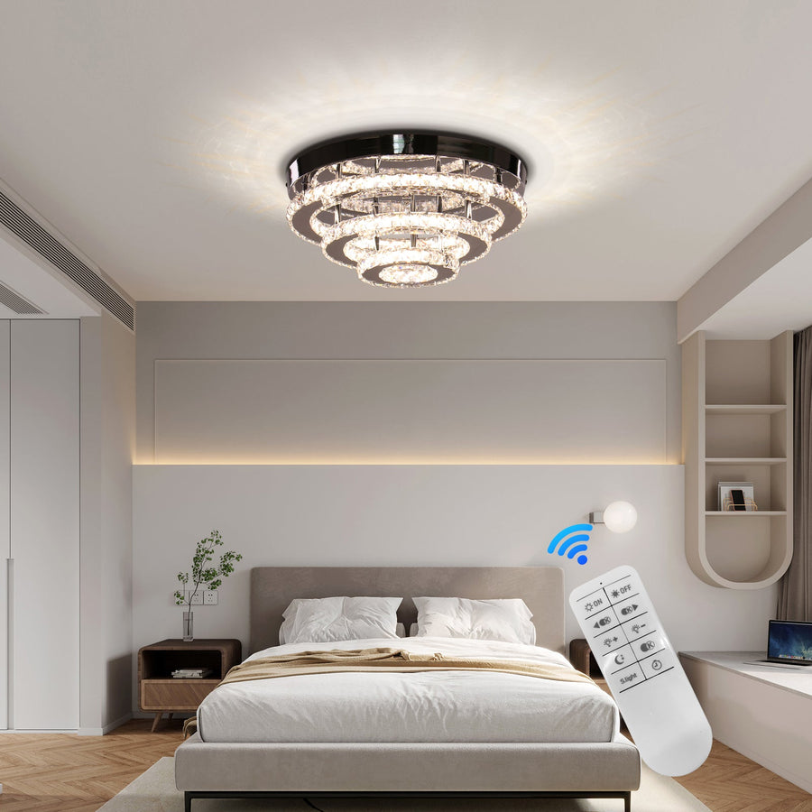 Lustra LED Cristal cu Telecomanda LLC151/500CH, 64W, 3 Elemente, lumina Rece/Calda/Neutra, Dimabila, Crom Lucios