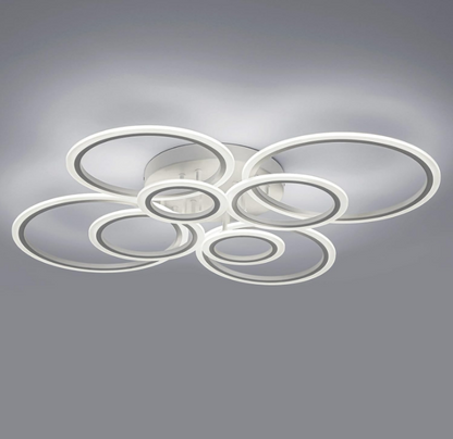Lustra LED cu telecomanda  BETTY 130W, 8 Cercuri, lumina Rece/Calda/Neutra, Dimabila, Alb