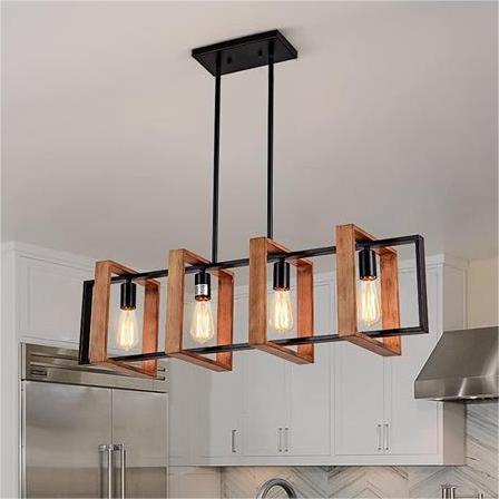 Lustra Vintage LV560/4BK, 4XE27, Rustic Barn, Lemn si Metal, 85cm, Negru