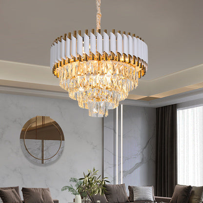 Candelabru Cristal VERSAILLES Supremo 12xE14, Diametru 80cm, Auriu Lucios si Alb, Inaltime Reglabila