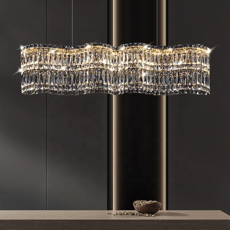 Candelabru Cristal LED cu Telecomanda Regalis, Lungime 58cm, Crom Lucios, Lumina Calda/Rece/Neutra 3000K/4000K/6000K, Inaltime Reglabila, Lumina Dimabila, Metal si Cristal