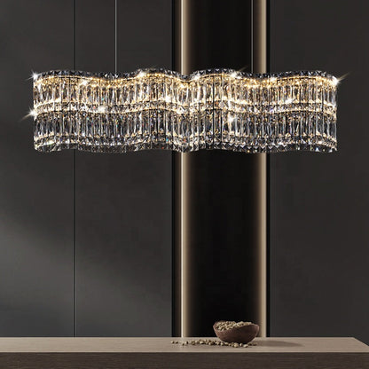 Candelabru Cristal LED cu Telecomanda WAVE Imperio, 100cm, Crom Lucios, Lumina Calda/Rece/Neutra, Inaltime Reglabila, Lumina Dimabila, Metal si Cristal