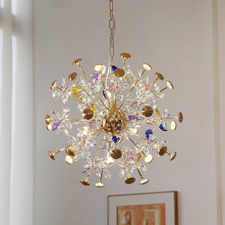 Candelabru Cristal FloraLux, 24xG4, Auriu si Cristale , 52cm, Inaltime Reglabila