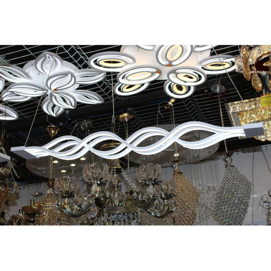 Lustra LED suspendata cu telecomanda WAVE 89W, Liniara, lumina Rece/Calda/Neutra, Dimabila, Alb, Inaltime Reglabila