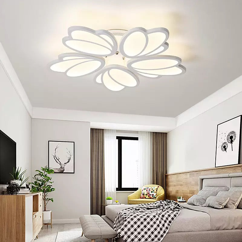 Lustra LED cu telecomanda TULIP 81W, 5 Petale, lumina Rece/Calda/Neutra, Dimabila, Alb
