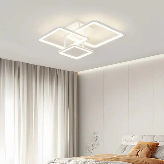 Lustra LED cu telecomanda ZOE, 60W, 3 Patrate, lumina Rece/Calda/Neutra, Dimabila, Alb