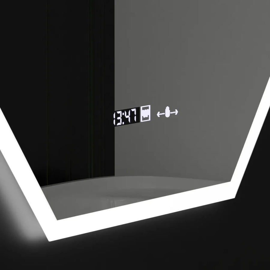 Oglinda LED Poligon, 60X80cm, Hexaluce Senzor MotionGlow Marcello, Sistem Dezaburire, Ceas & Termometru, Dimabila Oglinda LED Poligon, 60X80cm, Hexaluce Senzor MotionGlow Marcello, Sistem Dezaburire, Ceas & Termometru, Dimabila