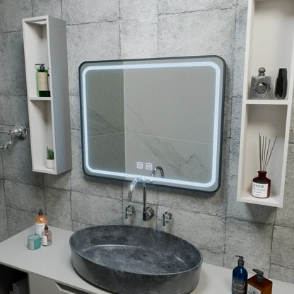Oglinda LED Rectangulara 90x75cm EDGE Touch Sistem Dezaburire, Rama Neagra