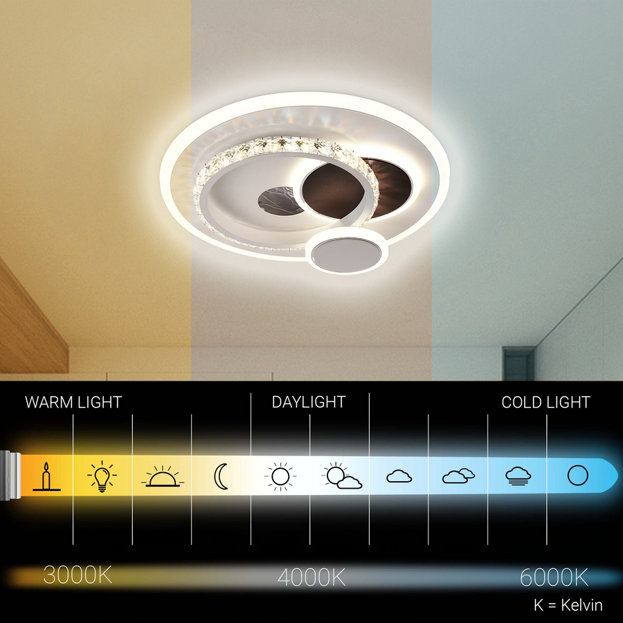 Lustra LED cu cristal HELIOX, 37W, 4 Cercuri, lumina Rece/Calda/Neutra, Alb