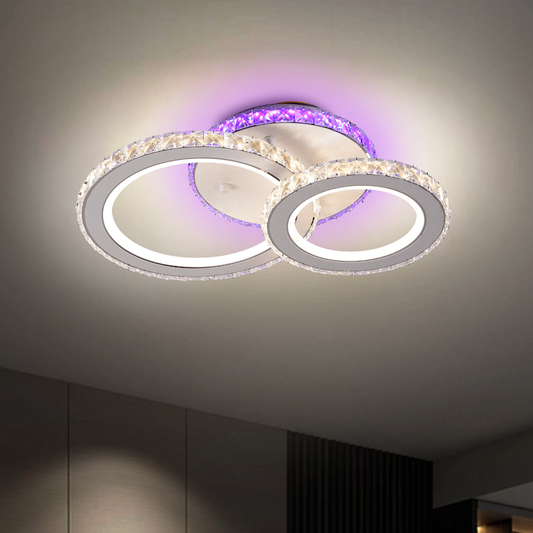 Lustra LED cu telecomanda si cristal NOVA ROTONDA RGB 42W, 2 Cercuri, lumina Rece/Calda/Neutra, Dimabila, Alb