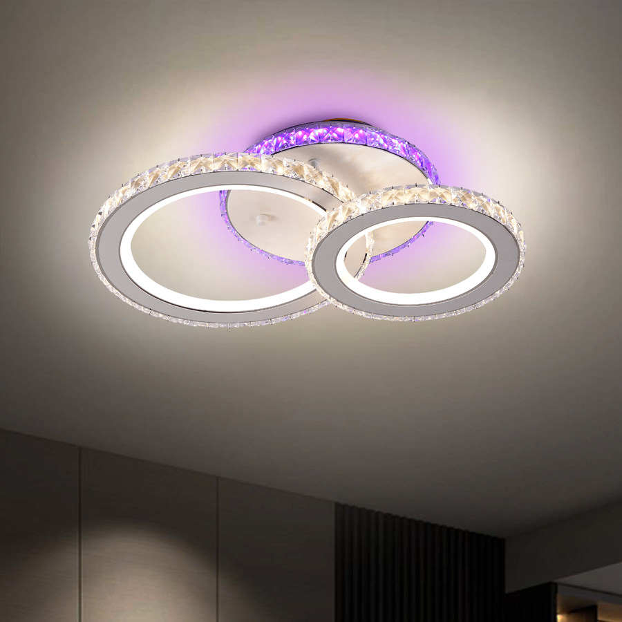 Lustra LED cu telecomanda si cristal NOVA ROTONDA RGB 42W, 2 Cercuri, lumina Rece/Calda/Neutra, Dimabila, Alb