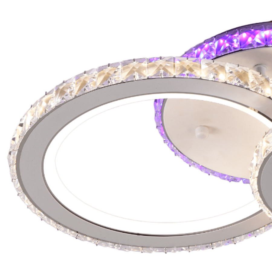 Lustra LED cu telecomanda si cristal NOVA ROTONDA RGB 42W, 2 Cercuri, lumina Rece/Calda/Neutra, Dimabila, Alb