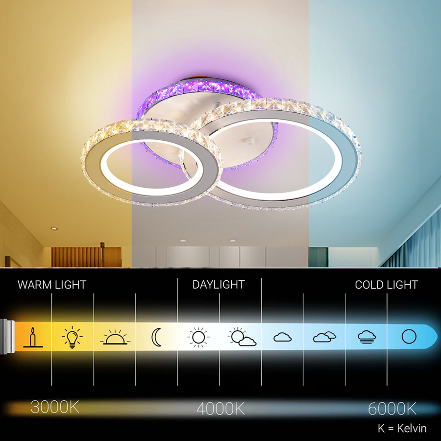 Lustra LED cu telecomanda si cristal NOVA ROTONDA RGB 42W, 2 Cercuri, lumina Rece/Calda/Neutra, Dimabila, Alb