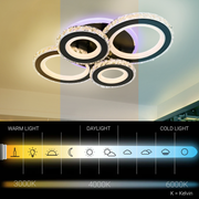Lustra LED cu telecomanda si cristal NOVA ROTONDA RGB 82W, 4 Cercuri, lumina Rece/Calda/Neutra, Dimabila, Negru