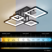 Lustra LED cu telecomanda ELLA 67W, 4 Patrate, lumina Rece/Calda/Neutra, Dimabila, Negru