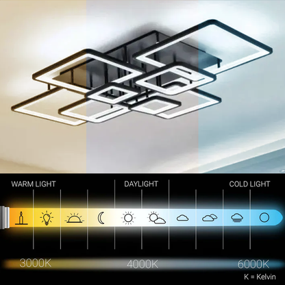 Lustra LED cu telecomanda ELLA 186W, 8 Patrate, lumina Rece/Calda/Neutra, Dimabila, Negru