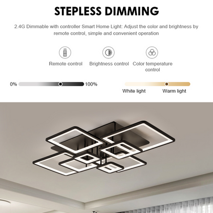 Lustra LED cu telecomanda ELLA 186W, 8 Patrate, lumina Rece/Calda/Neutra, Dimabila, Negru