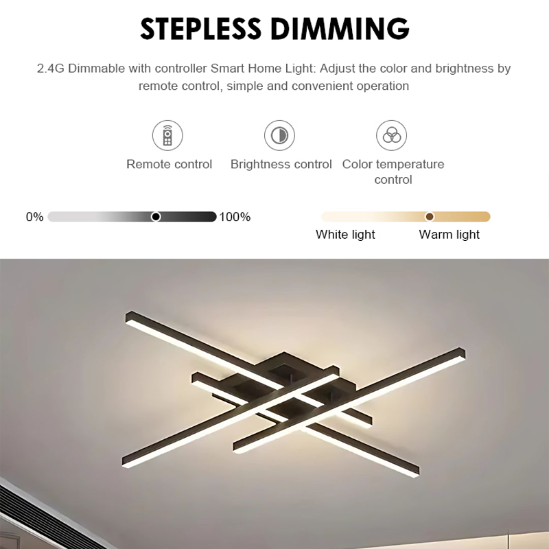 Lustra LED cu Telecomanda LINEX, 52W, 4 Elemente, Liniara, lumina Rece/Calda/Neutra, Dimabila, Negru