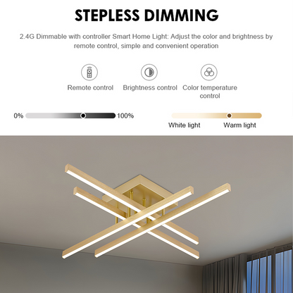 Lustra LED cu Telecomanda LINEX, 53W, Lumina 3000K/4000K/6000K, Dimabila, Auriu