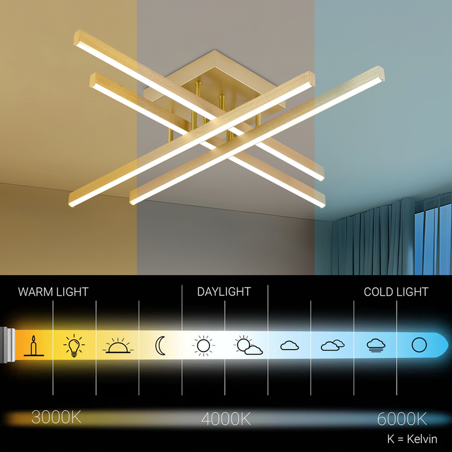 Lustra LED cu Telecomanda LINEX, 53W, Lumina 3000K/4000K/6000K, Dimabila, Auriu