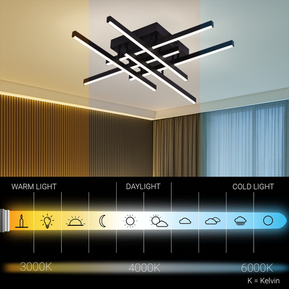 Lustra LED cu Telecomanda LINEX, 81W, 6 Elemente, Liniara, lumina Rece/Calda/Neutra, Dimabila, Negru