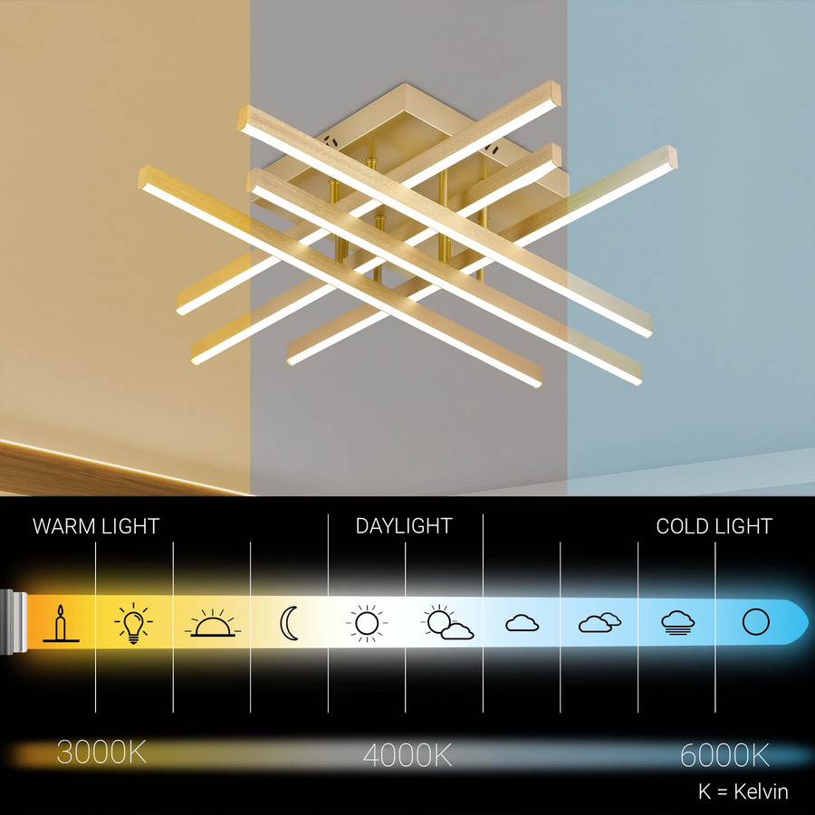 Lustra LED cu Telecomanda LINEX, 108W, Lumina 3000K/4000K/6000K, Dimabila, Auriu