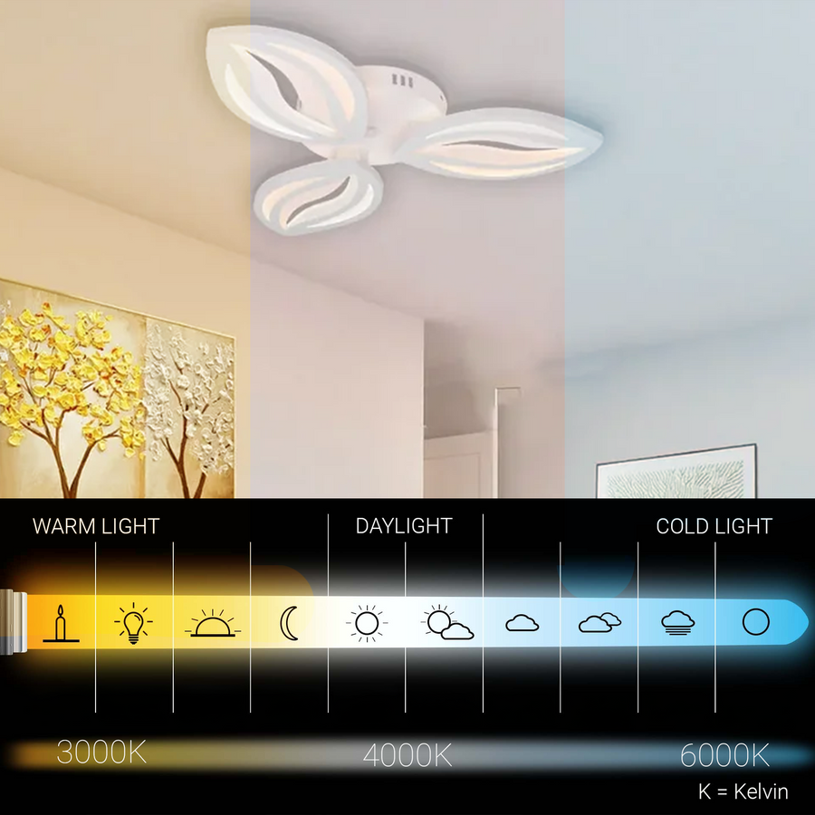 Lustra LED cu telecomanda ORCHID 40W, 3 Petale, lumina Rece/Calda/Neutra, Dimabila, Alb