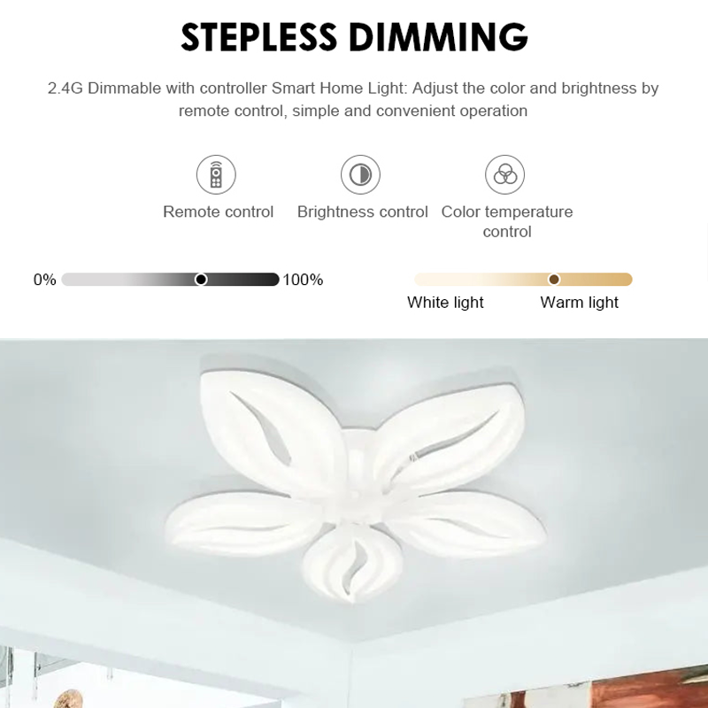 Lustra LED cu telecomanda ORCHID 66W, 5 Petale, lumina Rece/Calda/Neutra, Dimabila, Alb