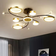 Lustra LED cu Telecomnda KARINA, 31W, 6 Elemente, Lumina Calda/Rece/Neutra, Dimabila, Auriu