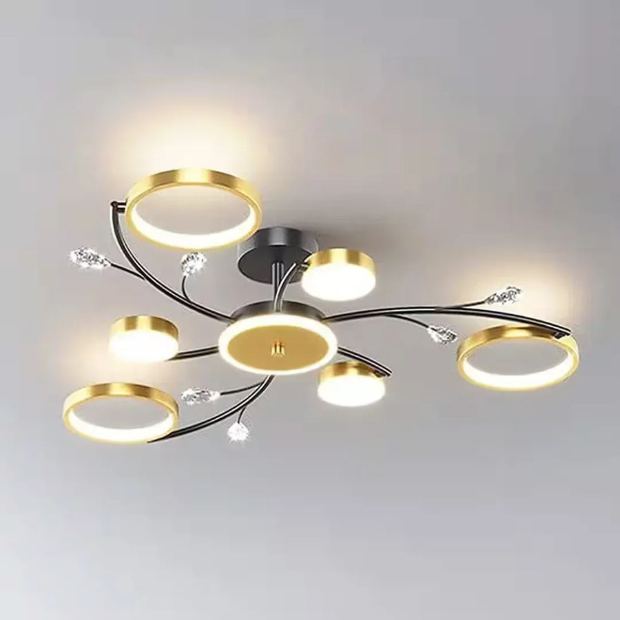 Lustra LED cu Telecomnda KARINA, 31W, 6 Elemente, Lumina Calda/Rece/Neutra, Dimabila, Auriu