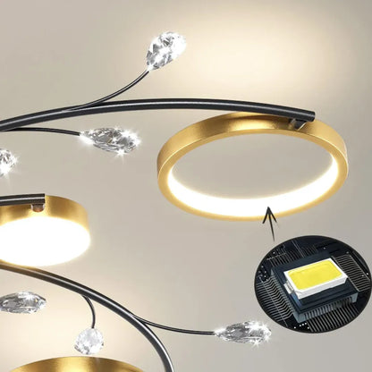 Lustra LED cu Telecomnda KARINA, 31W, 6 Elemente, Lumina Calda/Rece/Neutra, Dimabila, Auriu