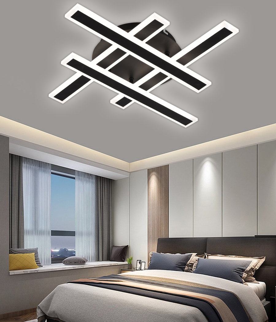 Lustra LED cu Telecomanda LT755/4BK 85W, Liniara, Lumina Rece/Calda/Neutra, Dimabila, Negru