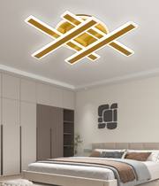 Lustra LED cu Telecomanda LT755/4GD, 79W, 46x5.5x7.5, IP20, Lumina Rece/Calda/Neutra, Dimabila, Auriu, Metal, Plexiglas