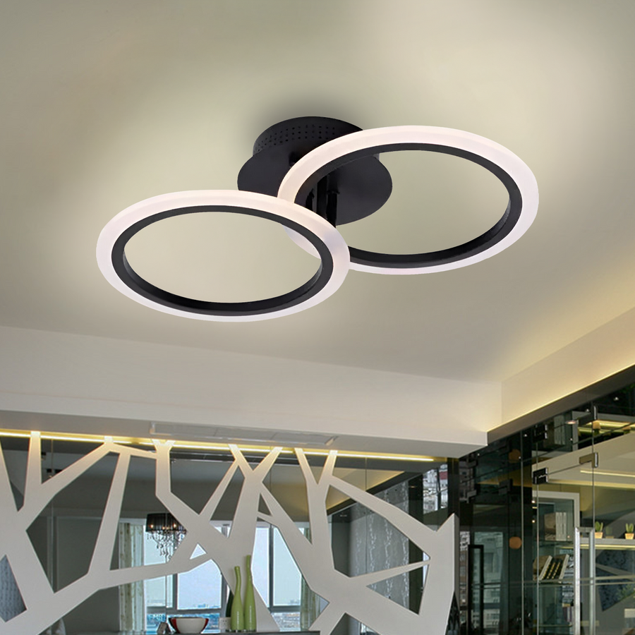 Lustra LED cu telecomanda BETTY 27W, 2 Cercuri, lumina Rece/Calda/Neutra, Dimabila, Negru