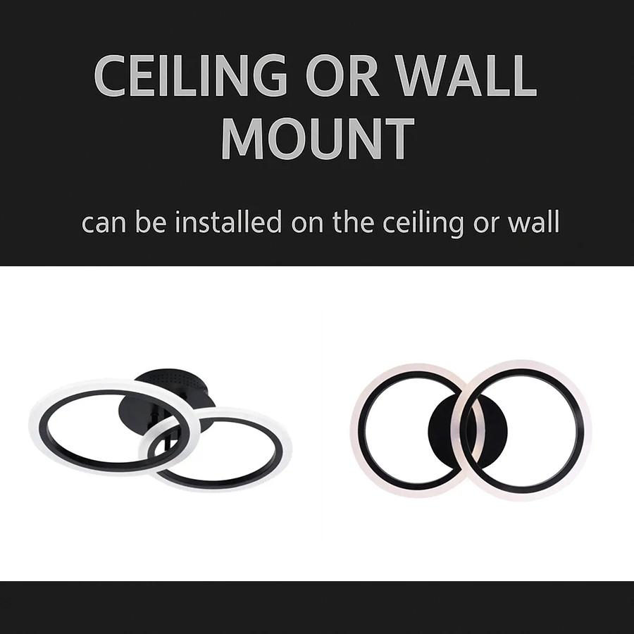 Lustra LED cu telecomanda BETTY 27W, 2 Cercuri, lumina Rece/Calda/Neutra, Dimabila, Negru