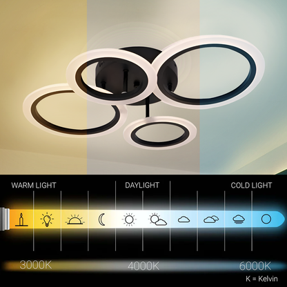 Lustra LED cu telecomanda BETTY 44W, 4 Cercuri, lumina Rece/Calda/Neutra, Dimabila, Negru