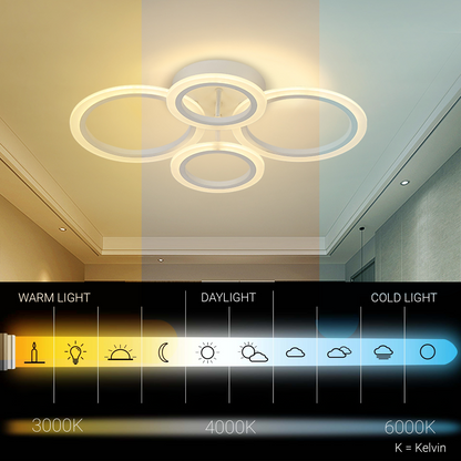 Lustra LED cu telecomanda  BETTY 43W, 4 Cercuri, lumina Rece/Calda/Neutra, Dimabila, Alb
