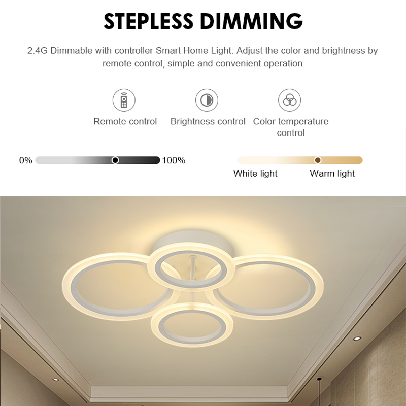 Lustra LED cu telecomanda  BETTY 43W, 4 Cercuri, lumina Rece/Calda/Neutra, Dimabila, Alb