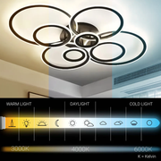 Lustra LED cu telecomanda BETTY 130W, 8 Cercuri, lumina Rece/Calda/Neutra, Dimabila, Negru