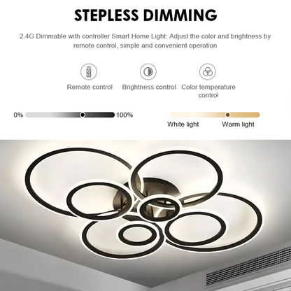 Lustra LED cu telecomanda BETTY 127W, 8 Cercuri, lumina Rece/Calda/Neutra, Dimabila, Negru