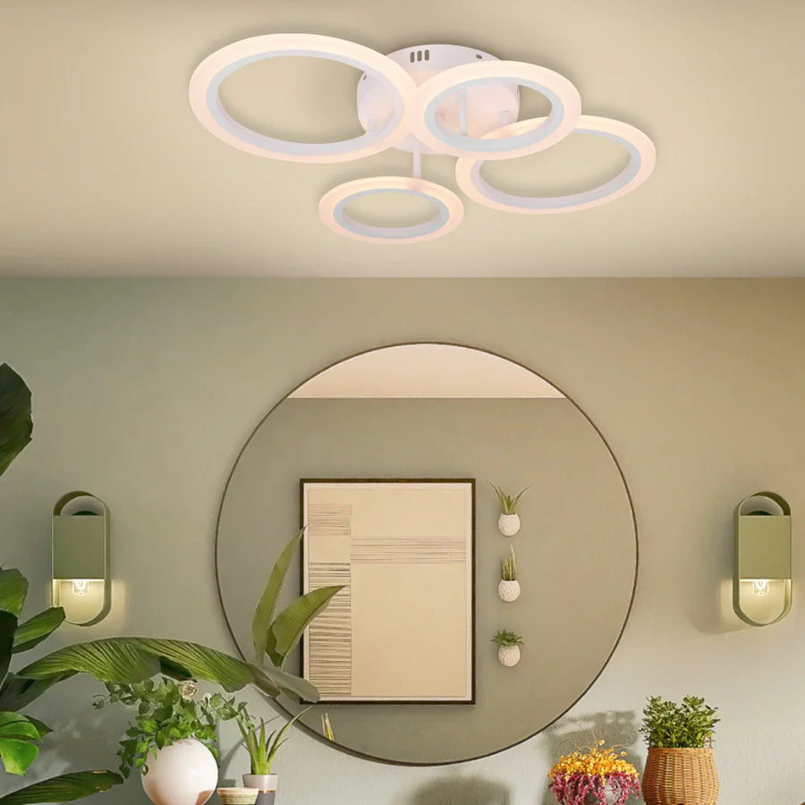 Lustra LED cu telecomanda  BETTY 43W, 4 Cercuri, lumina Rece/Calda/Neutra, Dimabila, Alb