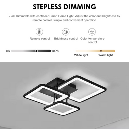 Lustra LED cu telecomanda ZOE 46W, 3 Patrate, lumina Rece/Calda/Neutra, Dimabila, Negru