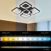 Lustra LED cu telecomanda ZOE 65W, 5 Patrate, lumina Rece/Calda/Neutra, Dimabila, Negru