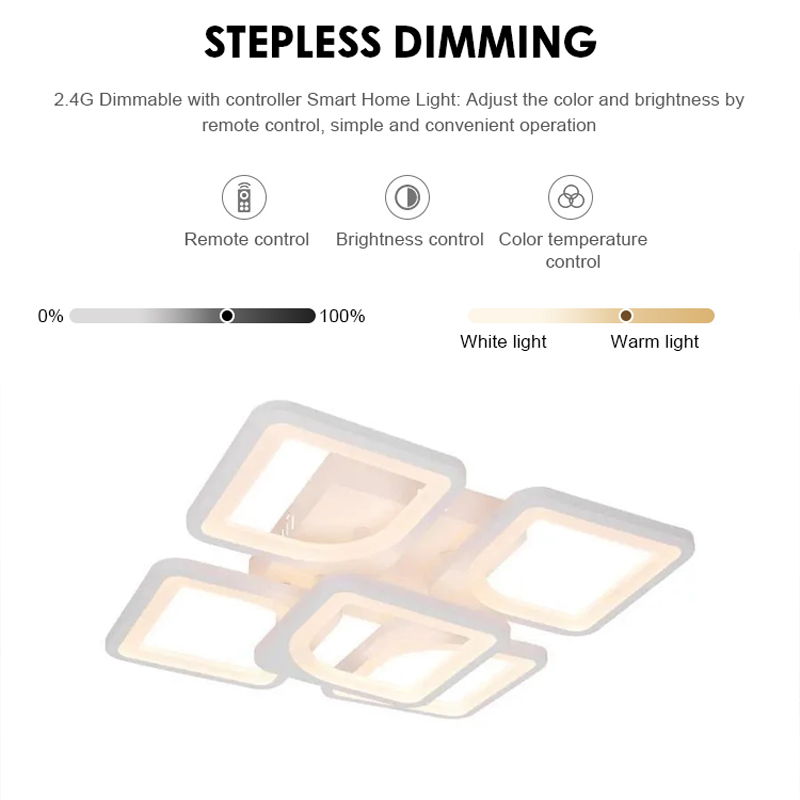 Lustra LED cu telecomanda ZOE 70W, 5 Patrate, lumina Rece/Calda/Neutra, Dimabila, Alb