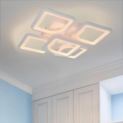 Lustra LED cu telecomanda ZOE 70W, 5 Patrate, lumina Rece/Calda/Neutra, Dimabila, Alb