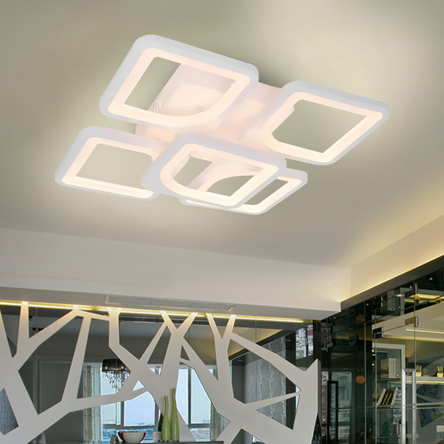 Lustra LED cu telecomanda ZOE 96W, 5 Patrate, lumina Rece/Calda/Neutra, Dimabila, Alb
