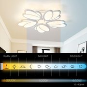 Lustra LED cu telecomanda TULIP 81W, 5 Petale, lumina Rece/Calda/Neutra, Dimabila, Alb