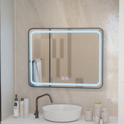 Oglinda LED Rectangulara 90x75cm EDGE Touch Sistem Dezaburire, Rama Neagra