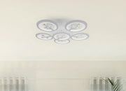 Lustra LED cu telecomanda si cristal DAISY 78W, 6 Elemente, lumina Rece/Calda/Neutra, Dimabila, Alb